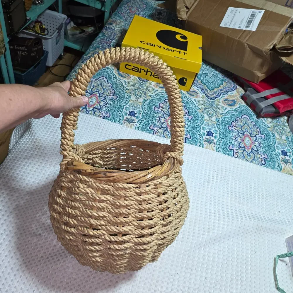 VINTAGE WICKER BASKET WITH HANDLE PLANTER STYLE